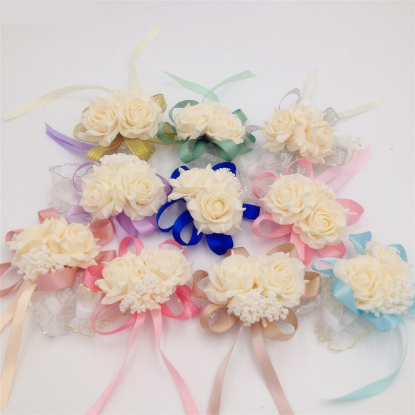 Artificial Bride Wrist Flowers 10 Pcs/Set