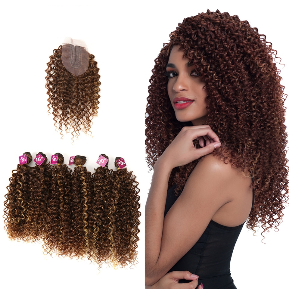 Long Kinky Curly Synthetic Hair Extensions 7 Pcs Set 4441